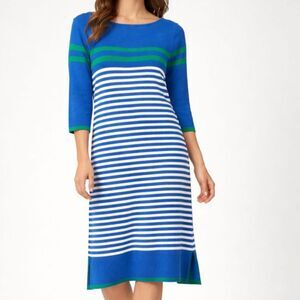 Design History NWT Blue Green Stripe Knit Dress Preppy Coastal L